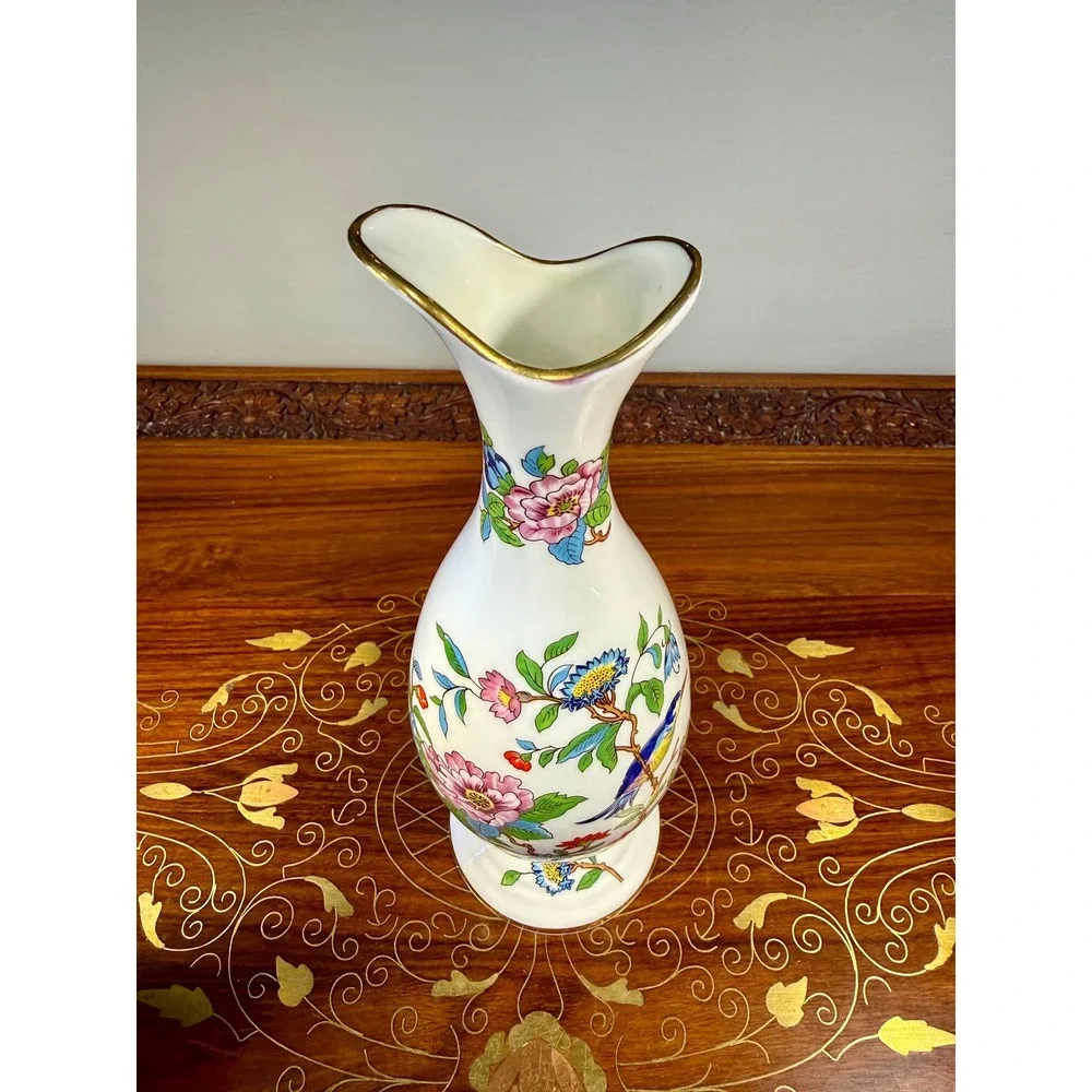 Vintage Aynsley Pembroke Bud Vase • Fine Bone China Bird Floral Vase